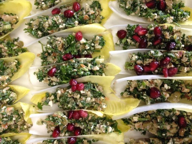 Endive Boats hold a salad made with green olive, parsley and walnut salad. (Photo by Cathy Thomas)